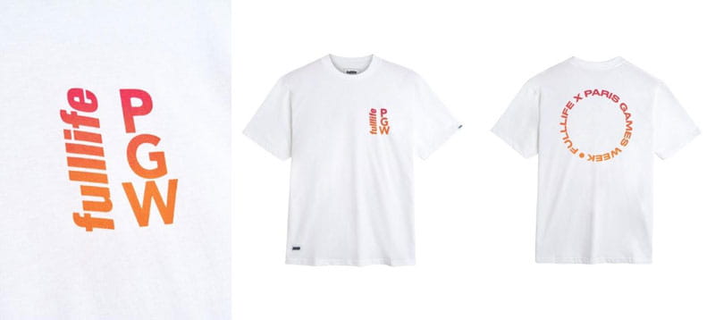 White T-shirt with the Paris Games Week x Fulllife collaboration logo