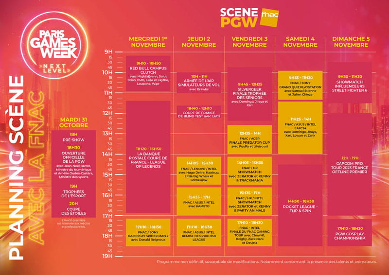 Detailed program of events on stage