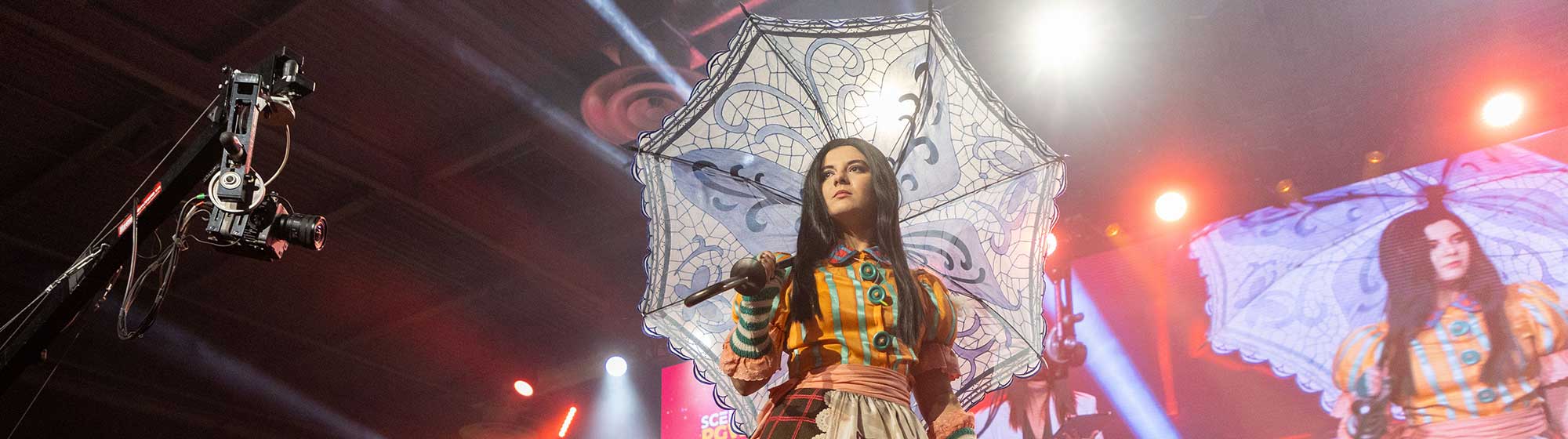 The cosplay of the main character of Alice Madness Returns during the cosplay competition organised at Paris Games Week 2023