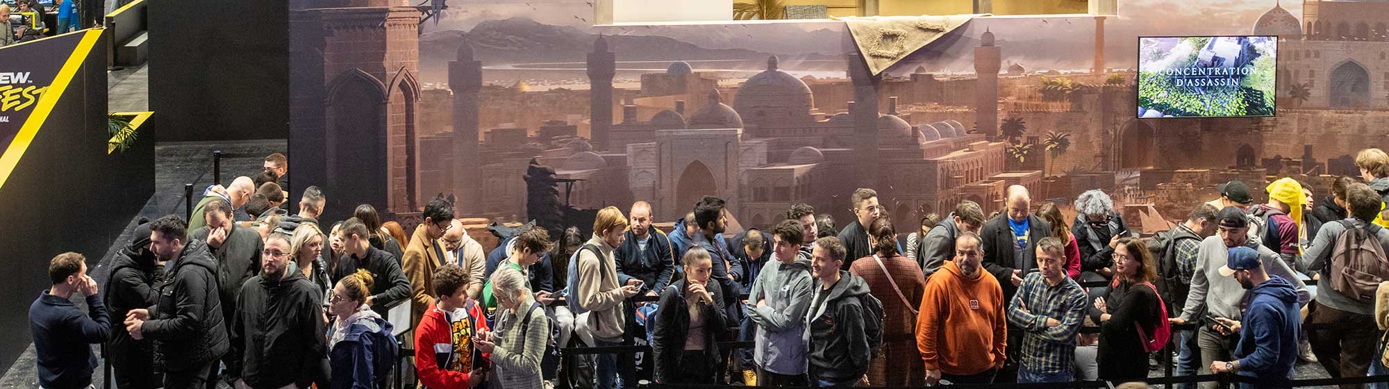 Queue in front of Ubisoft's Assassin's creed Mirage stand